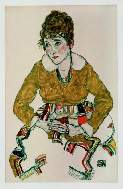 Bildnis der Gattin des Kuenstlers [Retrato de la mujer del artista] (gouache y lápiz negro) de Egon Schiele