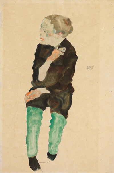 Niño con medias verdes, 1911 de Egon Schiele