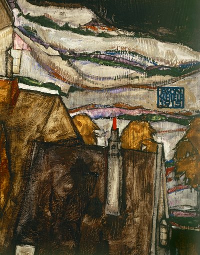 El arco de las casas II ... (óleo sobre lienzo) de Egon Schiele