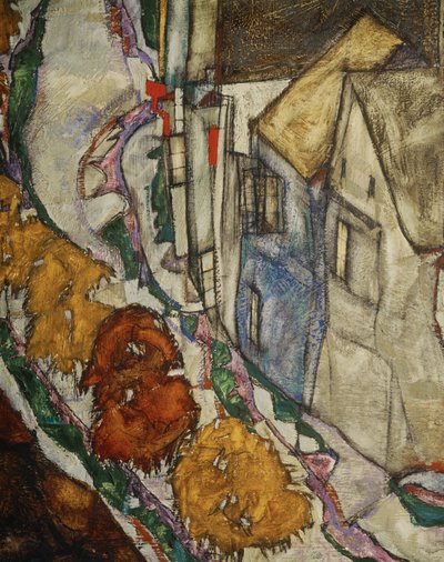 El arco de las casas II ... (óleo sobre lienzo) de Egon Schiele