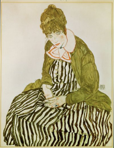 Edith Schiele, esposa del artista, sentada (gouache, acuarela y lápiz negro) de Egon Schiele
