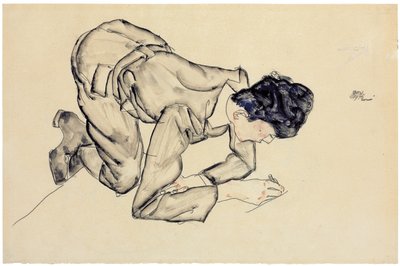 Erich Lederer dibujando en el suelo, 1912 de Egon Schiele