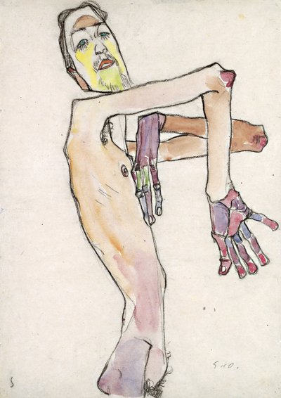 Erwin Dominik Osen (1891–1970) como Desnudo de brazos cruzados par Schiele, Egon (1890-1918). Tiza negra, acuarela sobre Papel, medidas : 44,7x31,5 de Egon Schiele