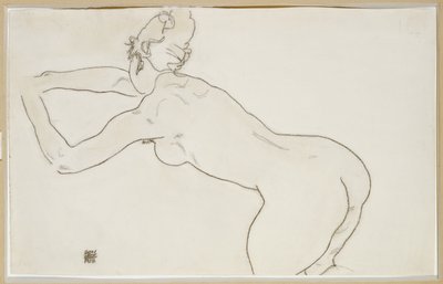 Desnudo femenino arrodillado e inclinándose hacia la izquierda, 1918 de Egon Schiele