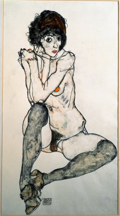 Desnudo femenino sentado, dibujo en acuarela de Egon Schiele (1890-1918) 1914 Dim. 48,3x32 cm Viena Graphische Sammlung Albertina de Egon Schiele