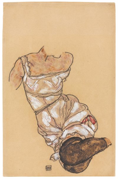 Torso femenino en lencería y medias negras, 1917 de Egon Schiele
