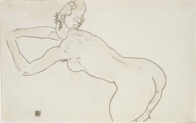 Desnudo femenino arrodillado e inclinado hacia la izquierda, 1918 de Egon Schiele