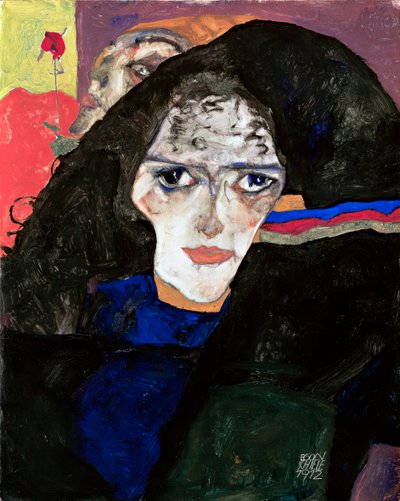 Mujer de luto - Pintura de Egon Schiele (1890-1918), óleo sobre madera (42,5x34 cm) de Egon Schiele