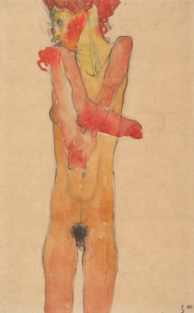 Chica desnuda con brazos cruzados, 1910 de Egon Schiele