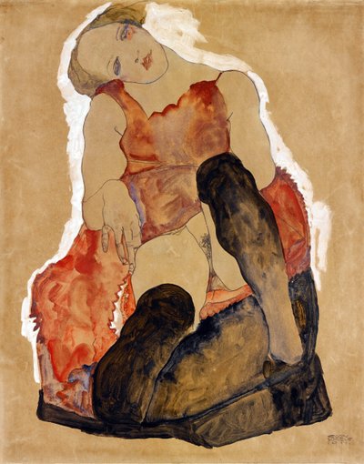 Chica con medias negras de Egon Schiele