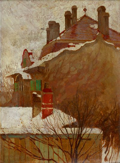 Casas en invierno (vista desde el estudio) de Egon Schiele