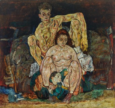 Pareja humana agazapada (La familia) de Egon Schiele