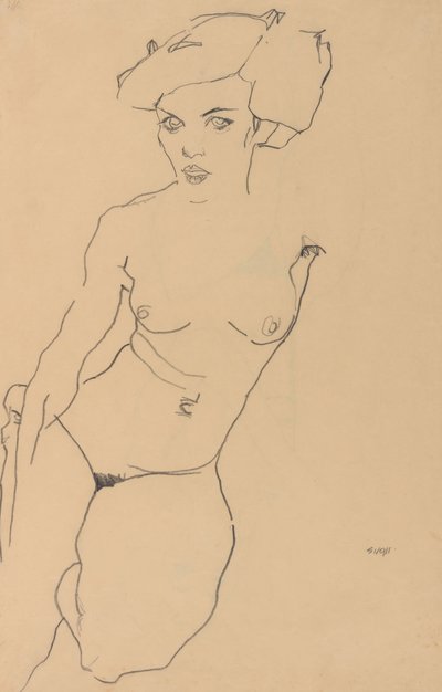 Desnudo femenino arrodillado de Egon Schiele