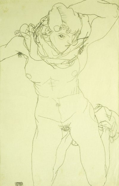 Desnudo arrodillado de frente de Egon Schiele