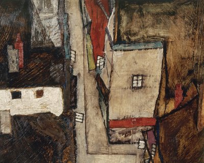 Krumlov y el Moldava - Krumlov en el río Moldava, ... (óleo sobre lienzo) de Egon Schiele
