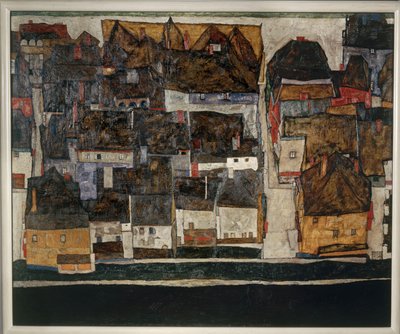 Krumlov y el Moldava - Krumlov en el Moldava ... (óleo sobre lienzo) de Egon Schiele