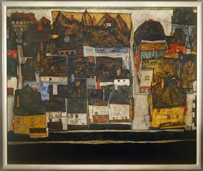 Krumlov y el Moldava - Krumlov en el río Moldava ... (óleo sobre lienzo) de Egon Schiele