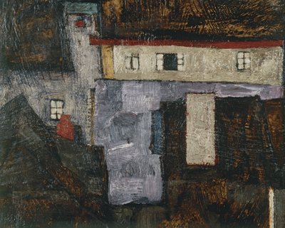 Krumau y der Moldau Krumlov en el río Moldava, ... (óleo sobre lienzo) de Egon Schiele
