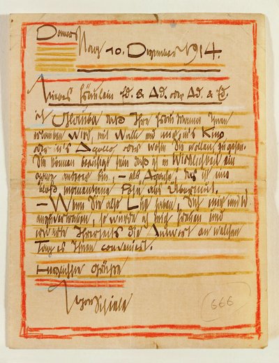 Carta artística de Egon Schiele a las hermanas Edith y Adele Harms fechada el 10 ... (tinta, lápices de colores) de Egon Schiele