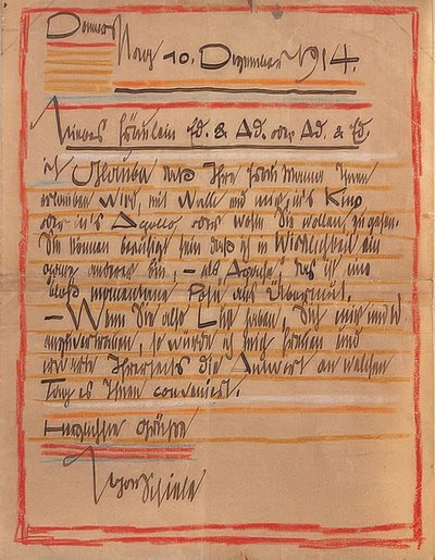Carta artística de Egon Schiele a las hermanas Edith y Adele Harms del 10 de diciembre de 1914 de Egon Schiele