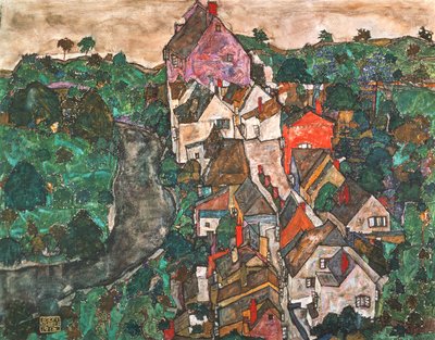 Paisaje en Krumau de Egon Schiele