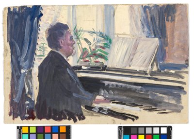 Leopold Czihaczek al piano (boceto) de Egon Schiele