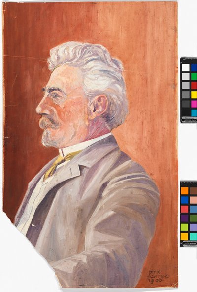 Perfil de Leopold Czihaczek sobre fondo rojo de Egon Schiele