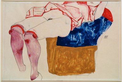Muchacha reclinada con medias violetas [Reclining ... (gouache, acuarela y lápiz) de Egon Schiele
