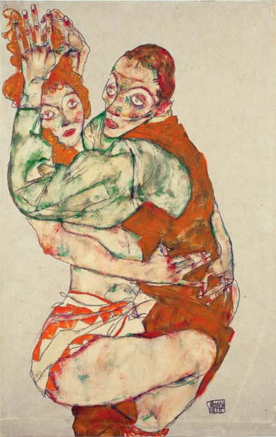 Hacer el amor - Schiele, Egon (1890-1918) - 1915 - Gouache, Tiza negra sobre papel - 49,6x31,7 - Museo Leopold, Viena de Egon Schiele