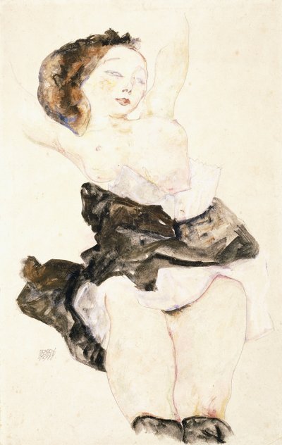 Joven acostada, medio desnuda, 1912 de Egon Schiele