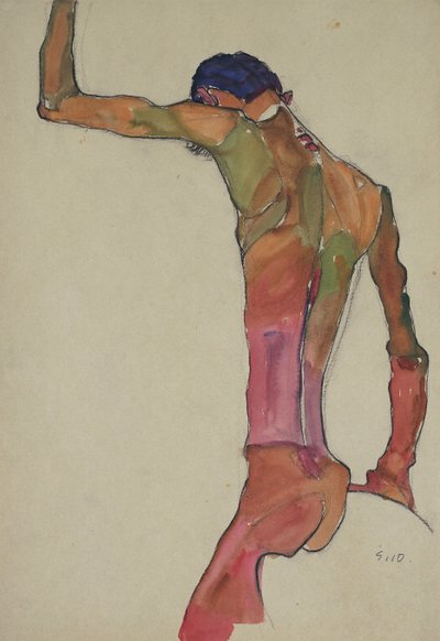 Desnudo masculino con brazo levantado de Egon Schiele