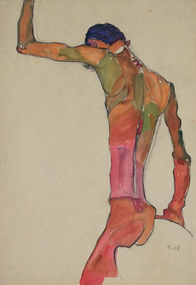 Desnudo masculino con el brazo levantado de Egon Schiele