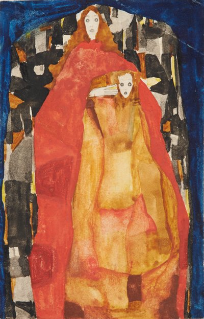 Madre con niño en abrigo rojo, 1911 de Egon Schiele