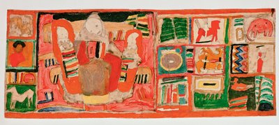 Madre con niños, en los campos laterales juguetes ... (gouache y lápiz sobre cartón) de Egon Schiele
