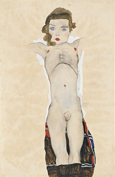 Chica desnuda con los brazos extendidos, 1911 de Egon Schiele
