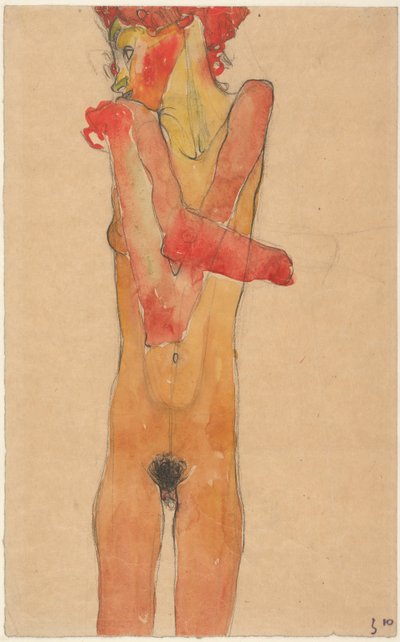 Chica desnuda con los brazos cruzados de Egon Schiele