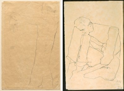 Hombre desnudo con brazos levantados (recto) Hombre sentado (verso) de Egon Schiele