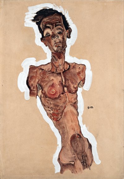 Autorretrato desnudo - Schiele, Egon (1890-1918) - 1910 - Gouache, Tiza negra sobre papel - 44,9x31,3 - Museo Leopold, Viena de Egon Schiele