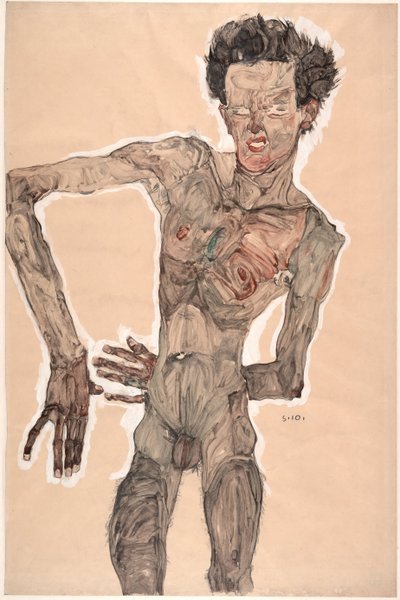 Autorretrato desnudo, haciendo muecas, 1910 de Egon Schiele