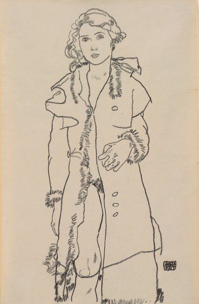 Desnudo con abrigo de piel, 1917 de Egon Schiele