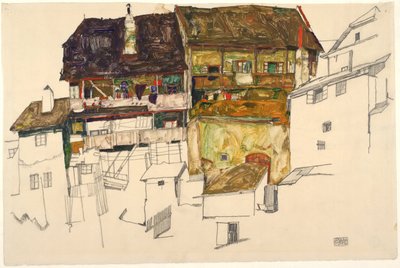 Casas Antiguas en Krumau, 1914 de Egon Schiele