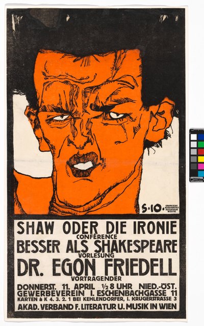 Plakat "Shaw oder die Ironie" - Vortrag Egon Friedell de Egon Schiele