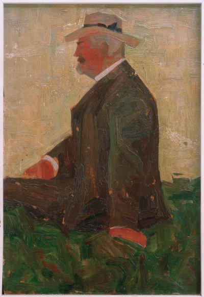 Retrato de un hombre barbudo con sombrero de paja (Leopold Czihacz) de Egon Schiele