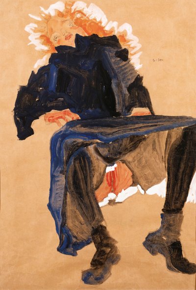 Chica reclinada en un vestido azul, 1910 de Egon Schiele