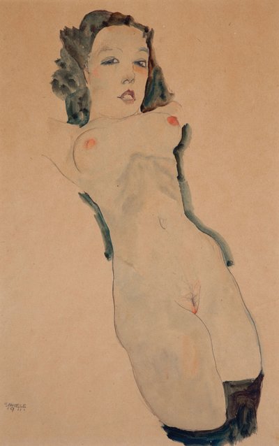 Desnudo reclinado con medias negras de Egon Schiele
