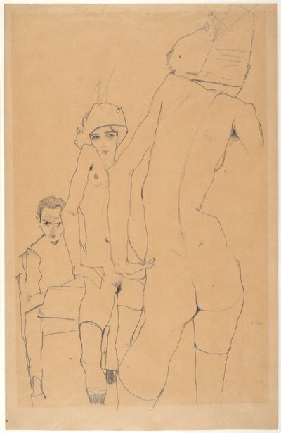 Schiele con modelo desnuda ante el espejo de Egon Schiele