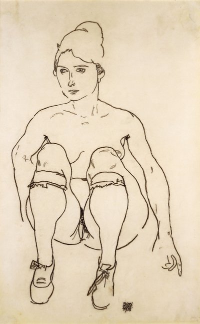 Desnudo sentado con zapatos y medias de Egon Schiele