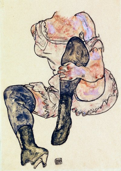 Mujer sentada con pierna izquierda doblada (torso) de Egon Schiele