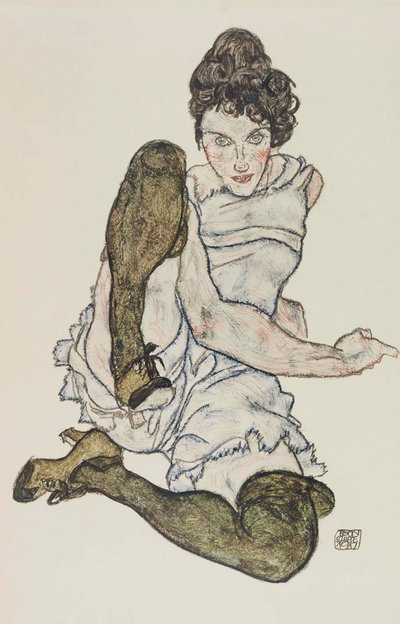 Mujer sentada con las piernas recogidas, 1917 de Egon Schiele