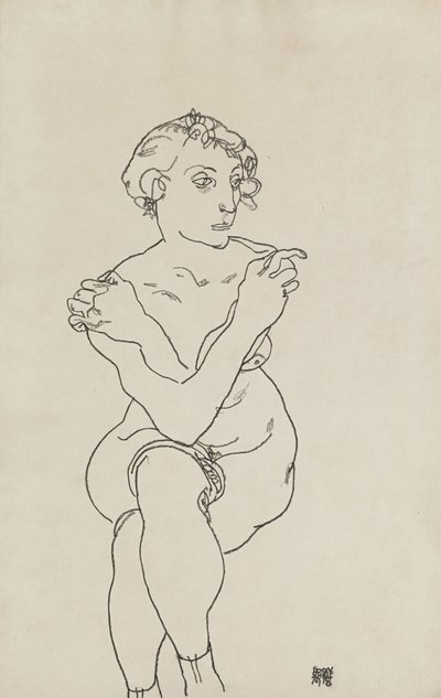 Desnudo femenino sentado, brazos y piernas cruzados, 1918 de Egon Schiele